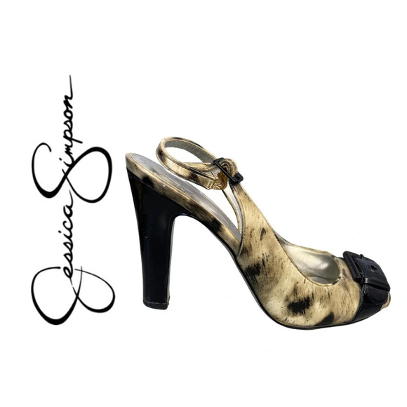🛍️3/$40 Jessica Simpson Open Toe Sling  Back 
Heels Animal Print Buckle Size 7.5 - Picture 5 of 7
